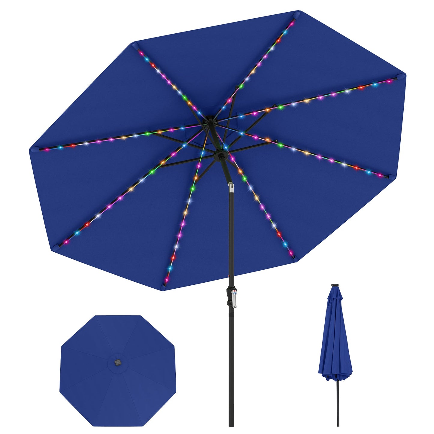 10 Feet Solar Patio Umbrella with 96 Multi-Colored Flowing LED Lights and Tilt Adjustment
