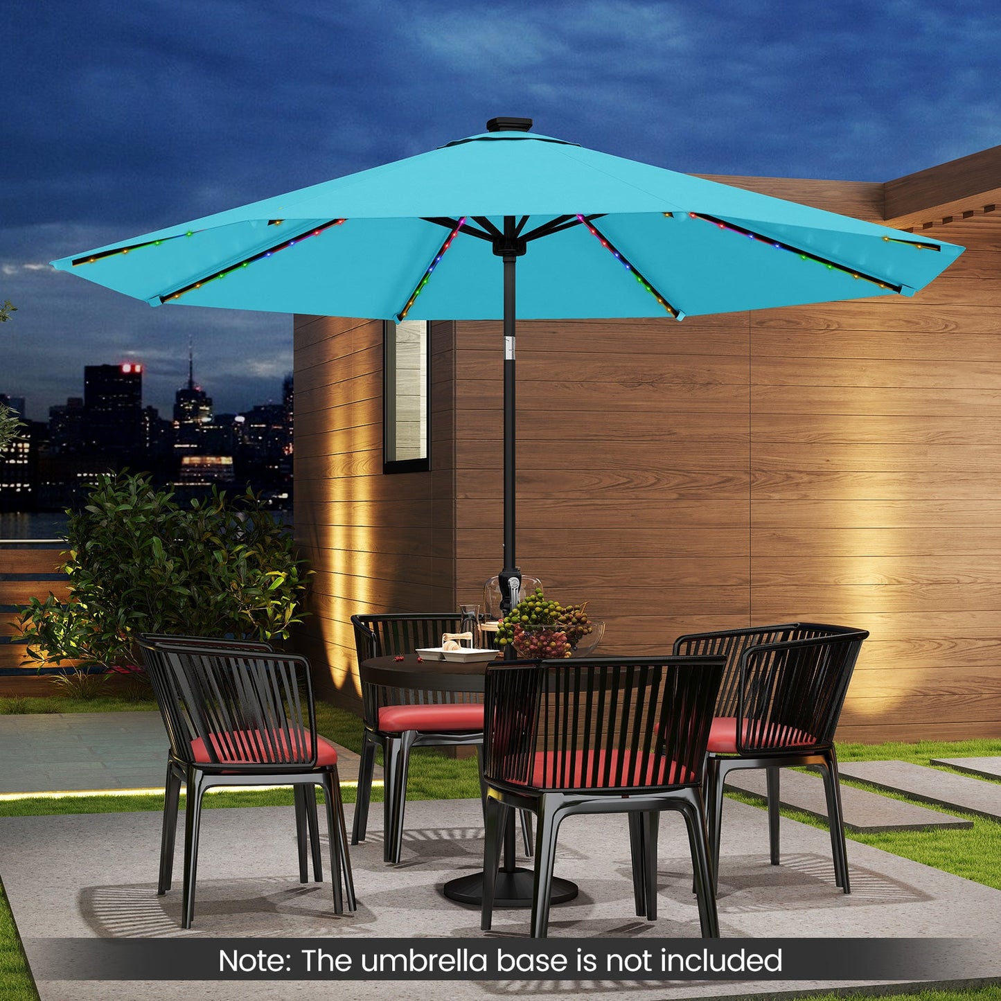 10 Feet Solar Patio Umbrella with 96 Multi-Colored Flowing LED Lights and Tilt Adjustment