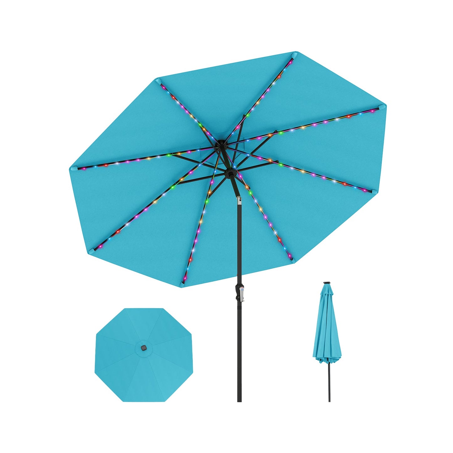10 Feet Solar Patio Umbrella with 96 Multi-Colored Flowing LED Lights and Tilt Adjustment