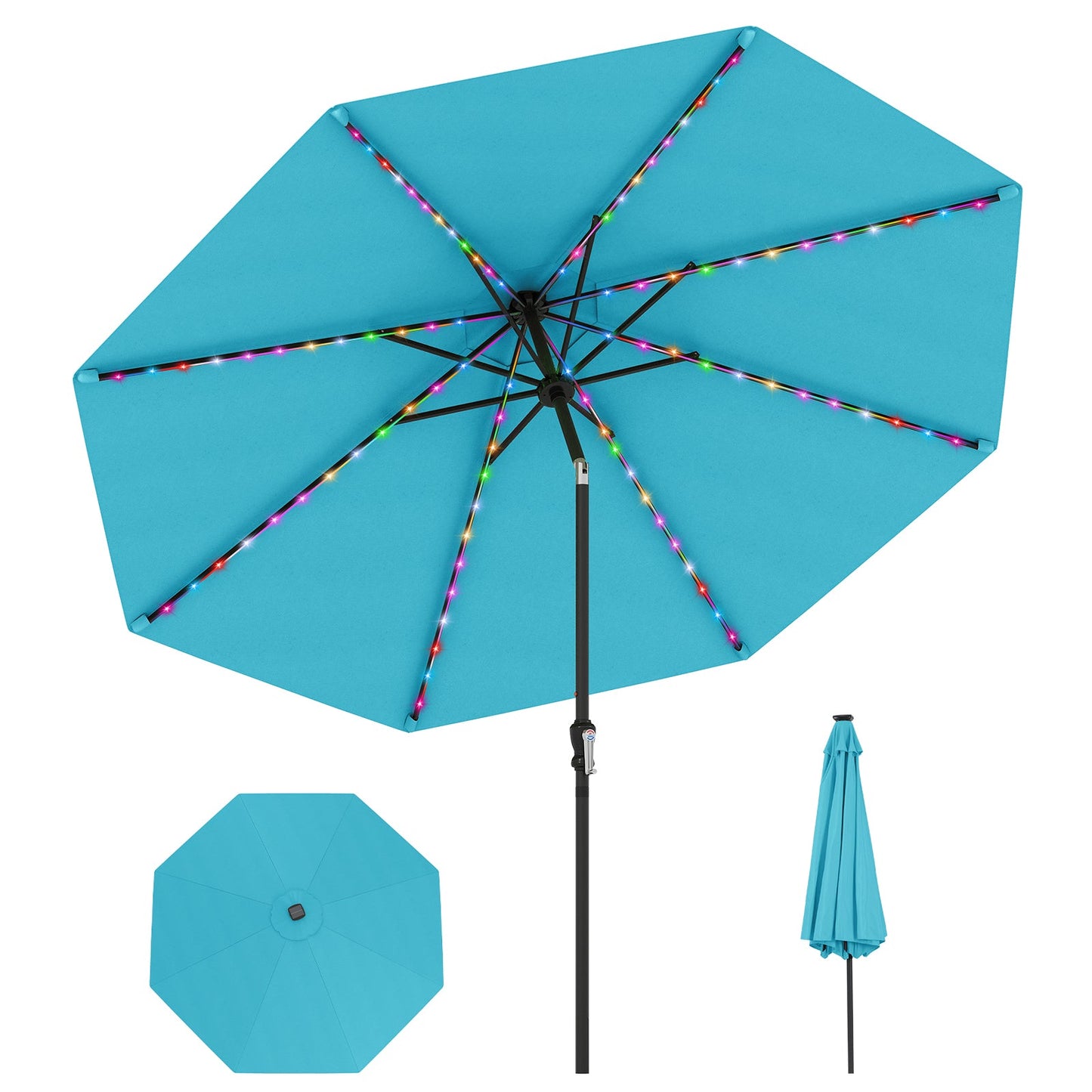 10 Feet Solar Patio Umbrella with 96 Multi-Colored Flowing LED Lights and Tilt Adjustment