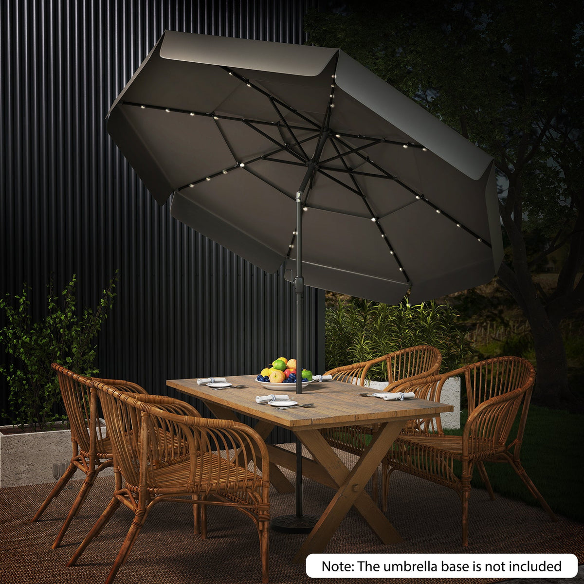 10 Feet Solar Patio Umbrella with 3-Tier Vented Top