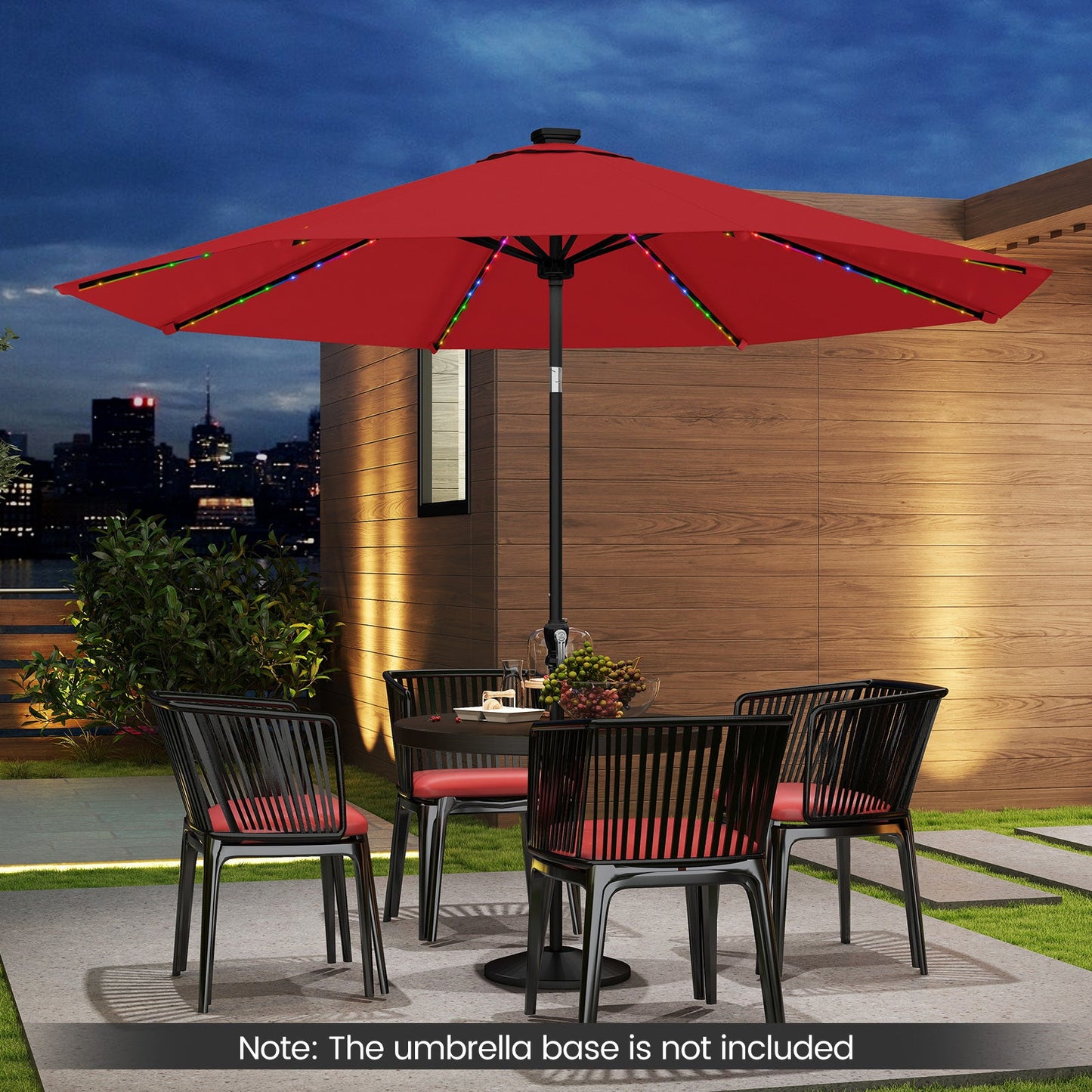 10 Feet Solar Patio Umbrella with 96 Multi-Colored Flowing LED Lights and Tilt Adjustment