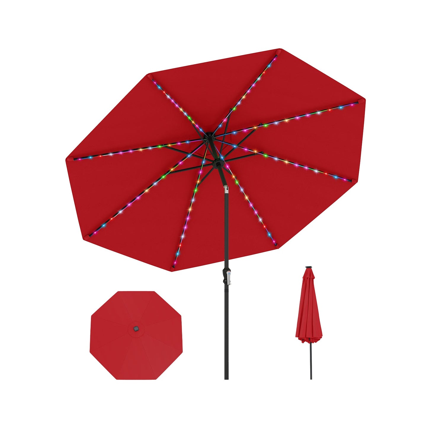 10 Feet Solar Patio Umbrella with 96 Multi-Colored Flowing LED Lights and Tilt Adjustment