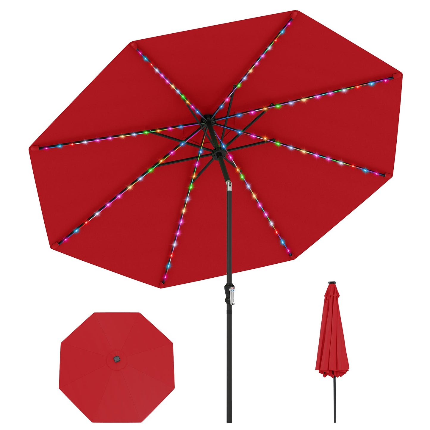 10 Feet Solar Patio Umbrella with 96 Multi-Colored Flowing LED Lights and Tilt Adjustment