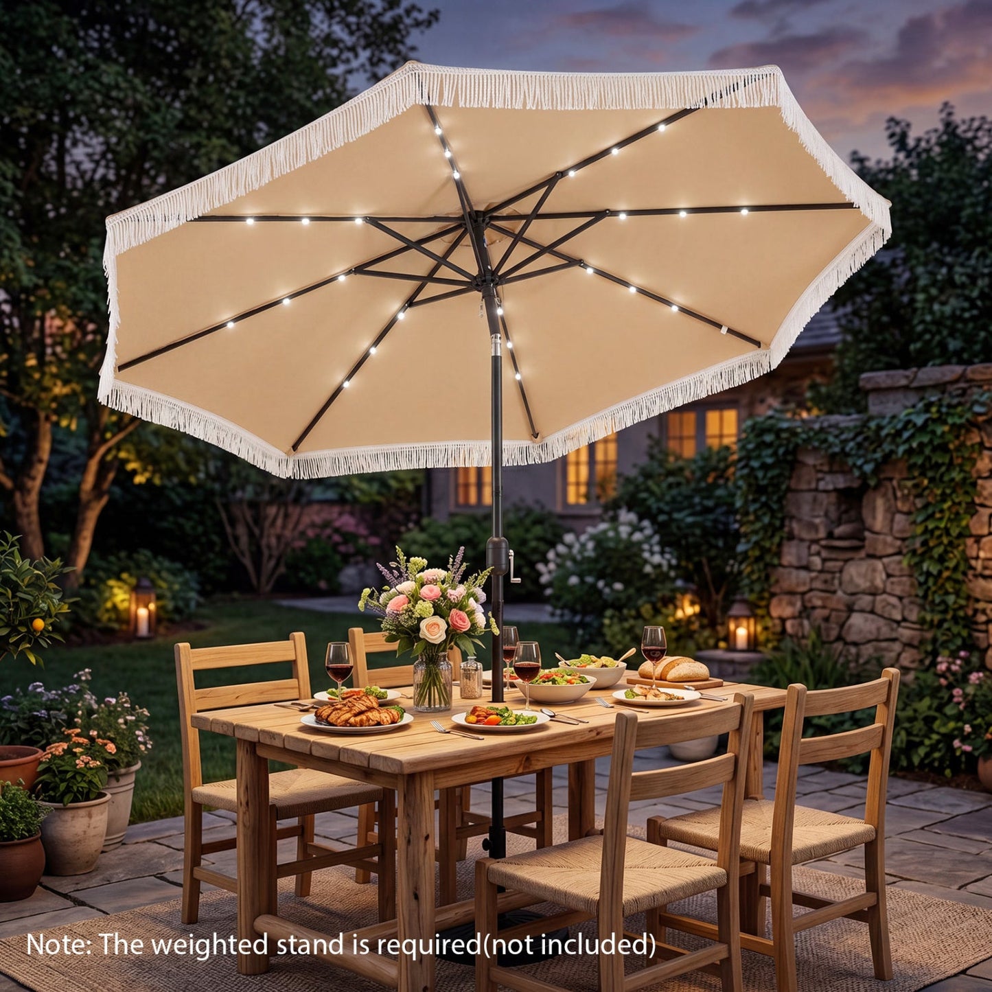 10 Feet Solar Patio Umbrella with 24 LED Lights for Yard