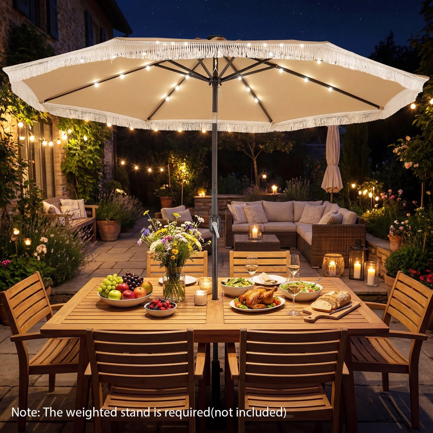 10 Feet Solar Patio Umbrella with 24 LED Lights for Yard