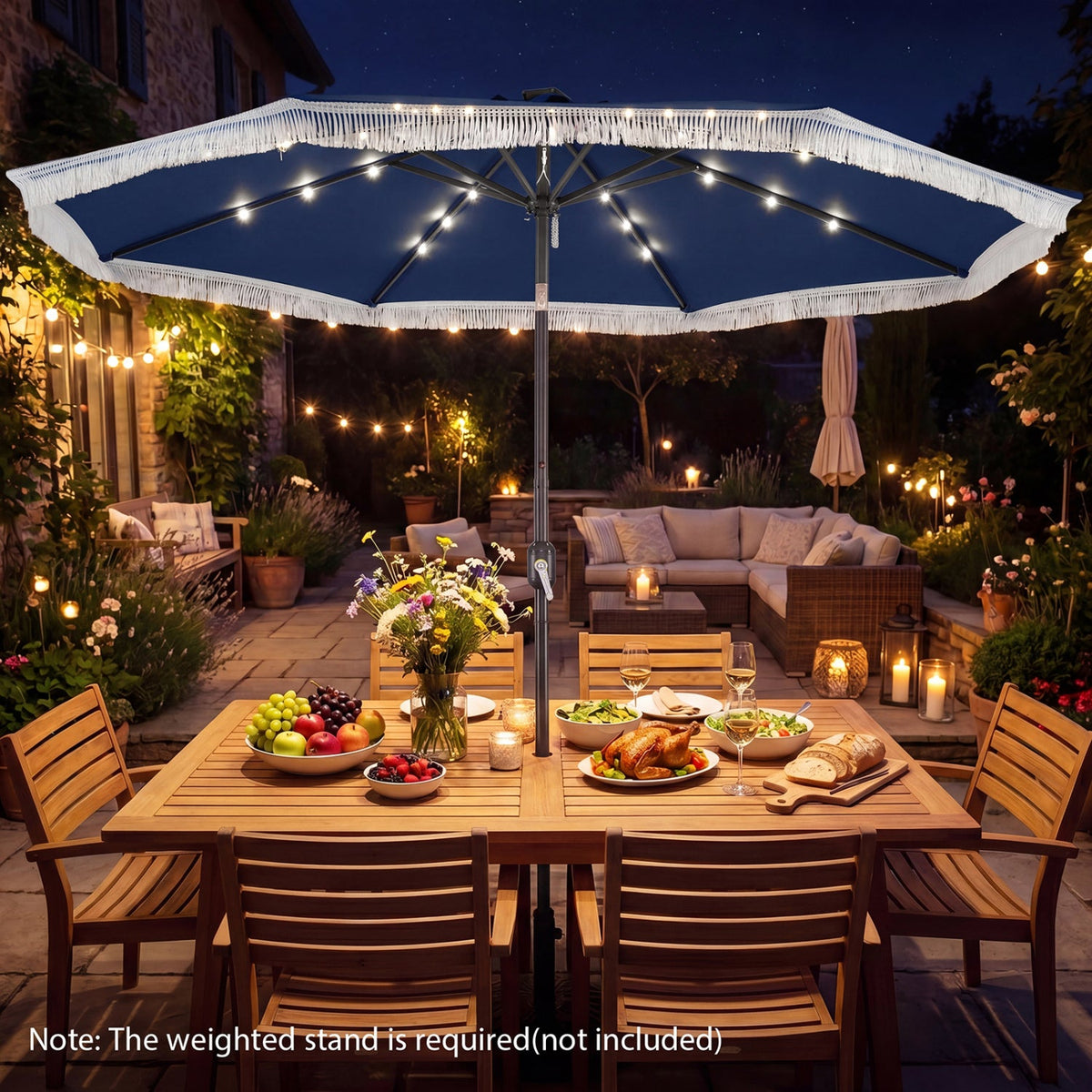 10 Feet Solar Patio Umbrella with 24 LED Lights for Yard