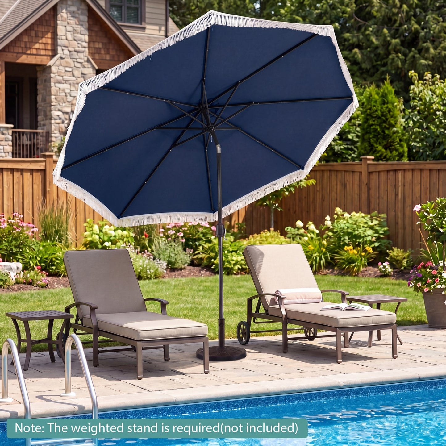 10 Feet Solar Patio Umbrella with 24 LED Lights for Yard
