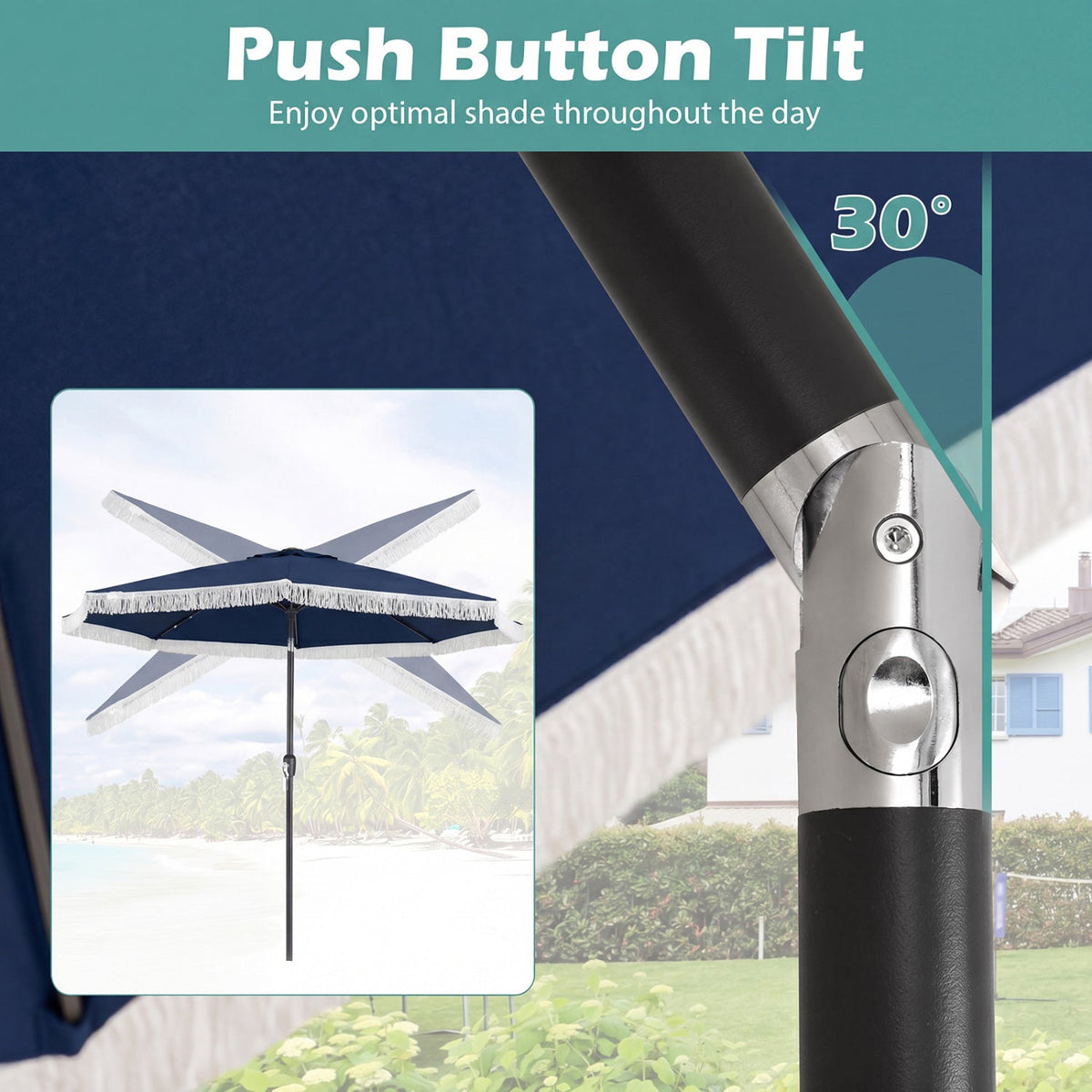 10 Feet Solar Patio Umbrella with 24 LED Lights for Yard