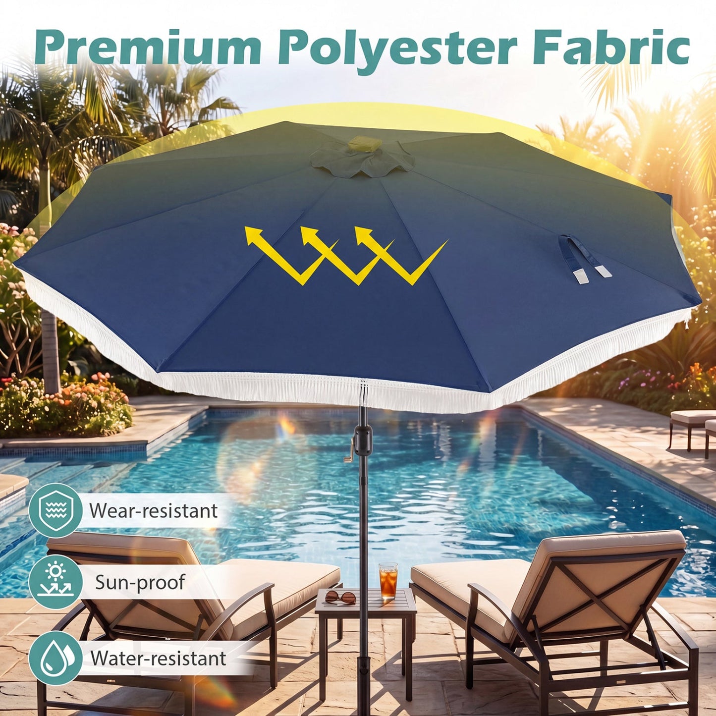 10 Feet Solar Patio Umbrella with 24 LED Lights for Yard