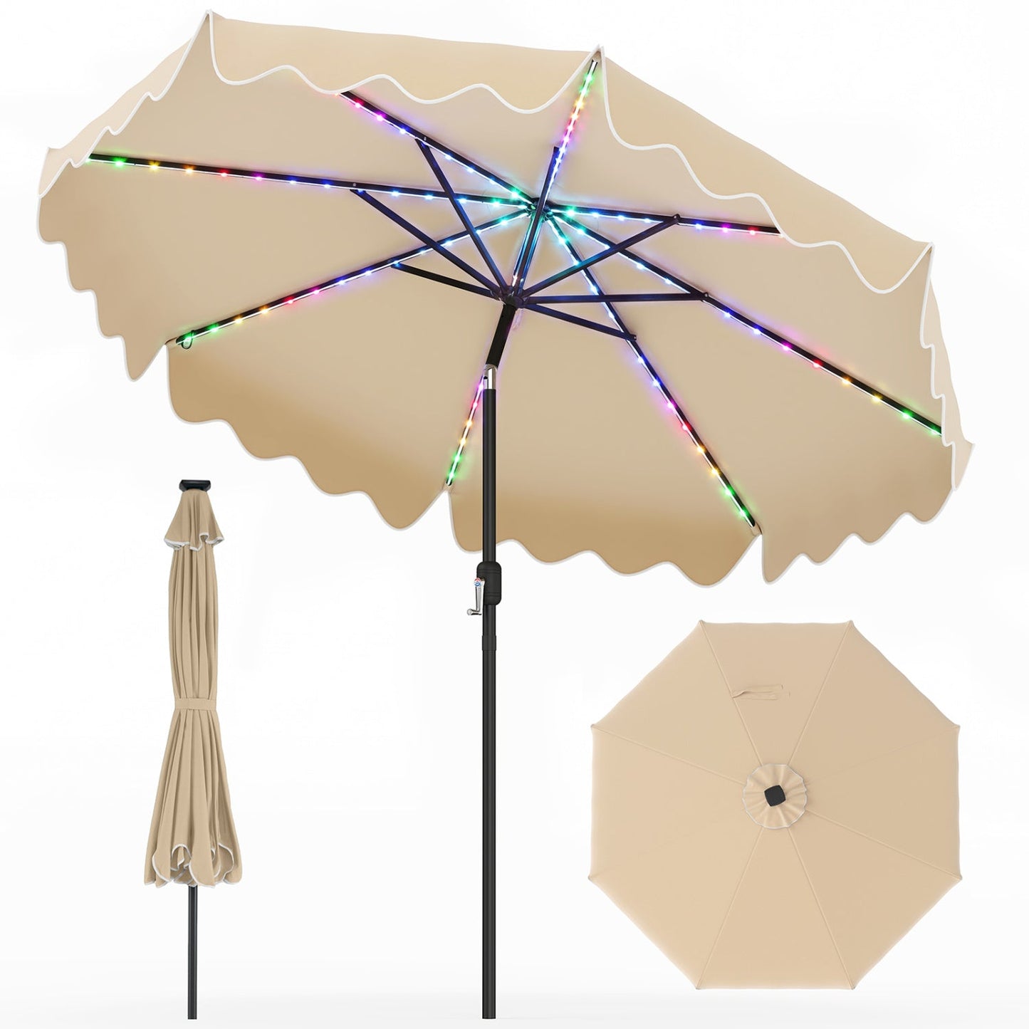 10 Ft Solar Patio Umbrella with LED Lights