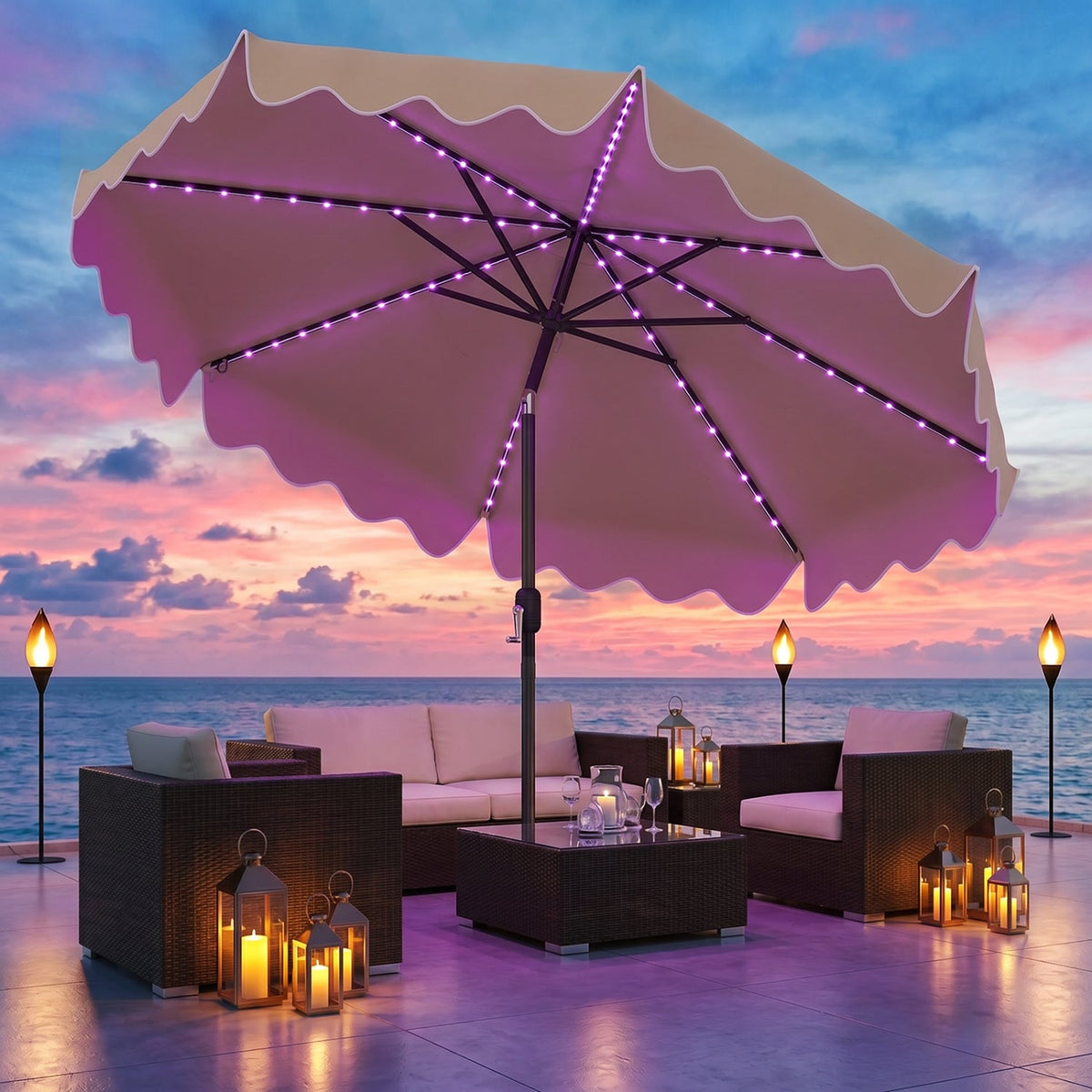10 Ft Solar Patio Umbrella with LED Lights