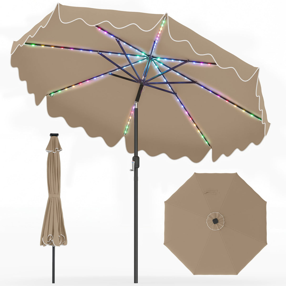 10 Ft Solar Patio Umbrella with LED Lights