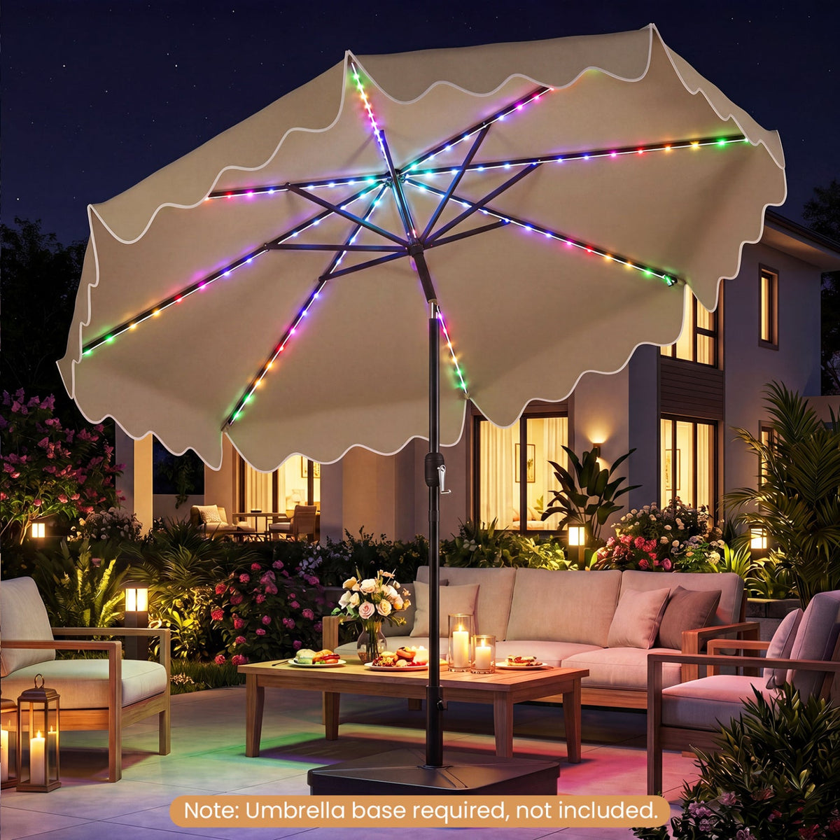 10 Ft Solar Patio Umbrella with LED Lights