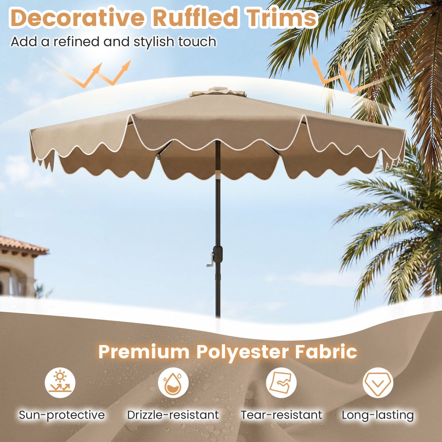 10 Ft Solar Patio Umbrella with LED Lights