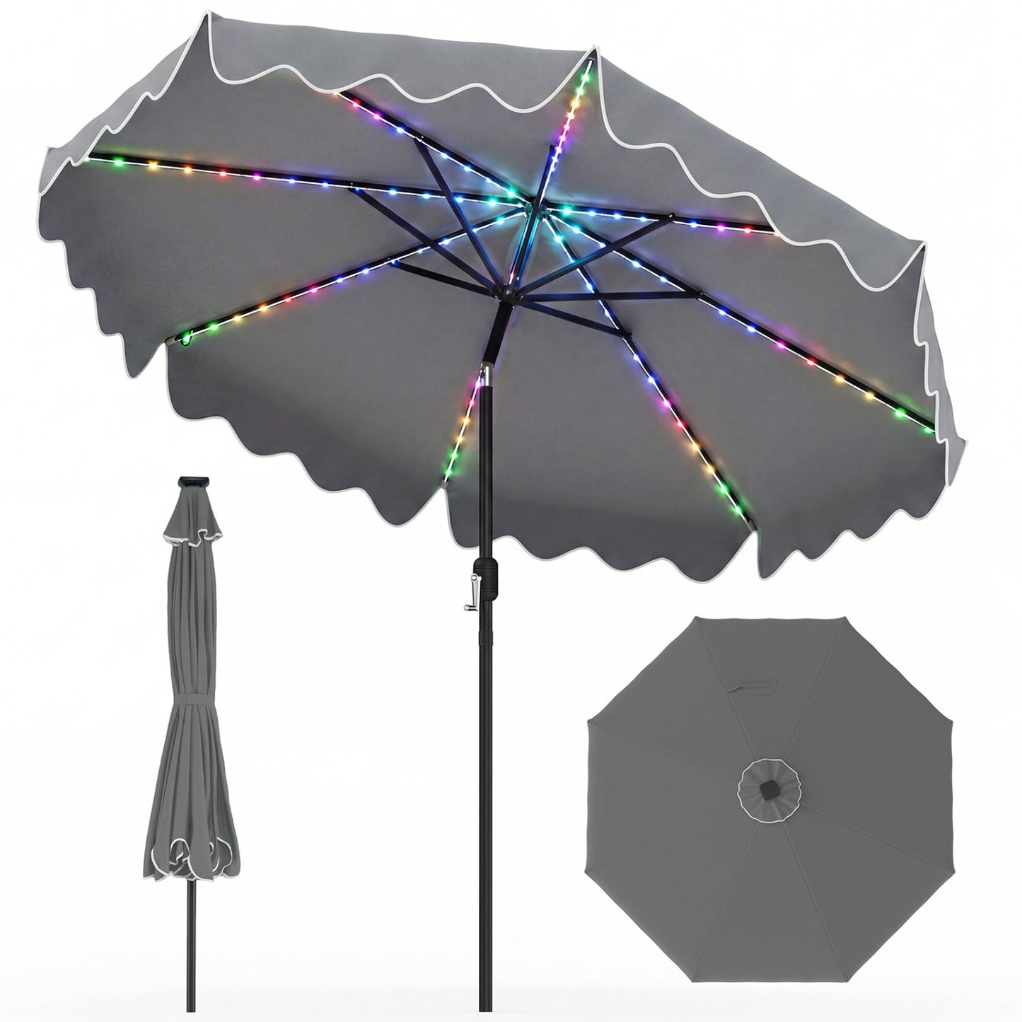 10 Ft Solar Patio Umbrella with LED Lights