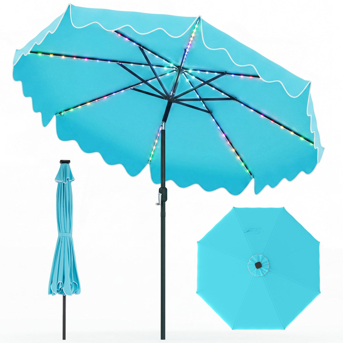 10 Ft Solar Patio Umbrella with LED Lights