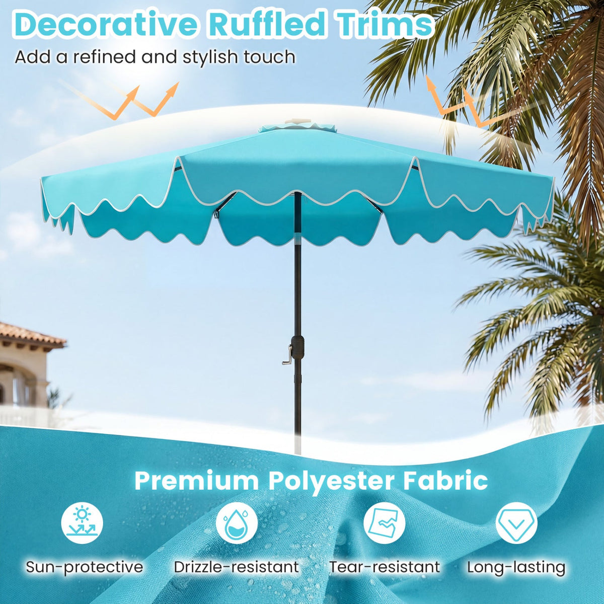 10 Ft Solar Patio Umbrella with LED Lights