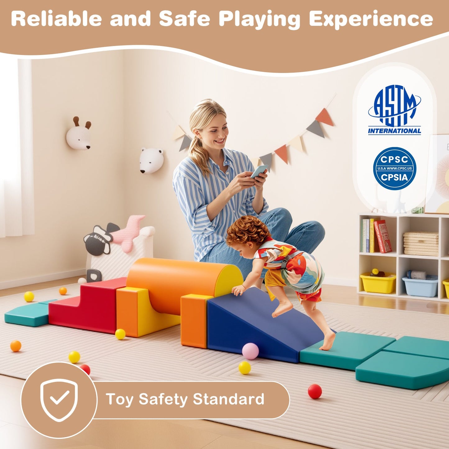 10-Piece Foam Climbing Toys for Toddlers Soft Foam PU Leather Building Blocks