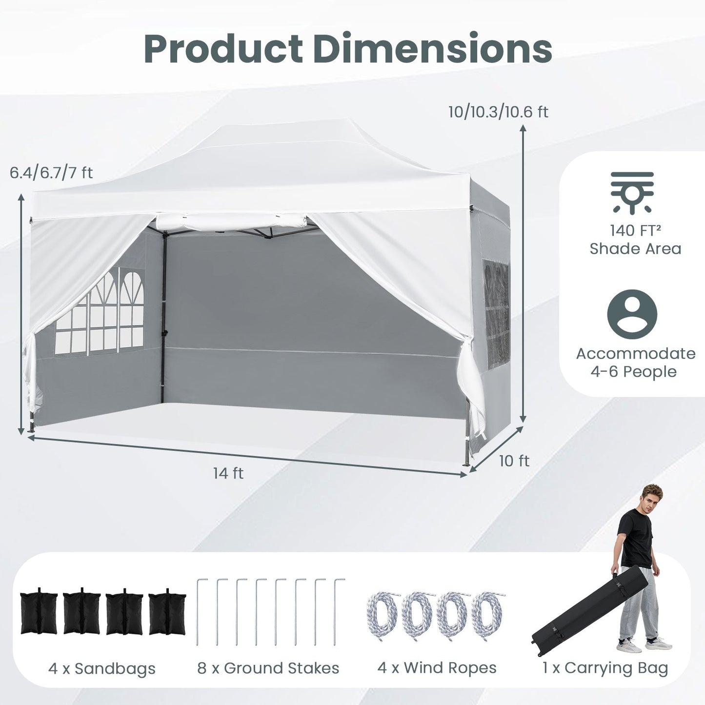 10 X 14 FT Pop up Canopy Tent Outdoor Patio Commercial Sunshade Shelter-White