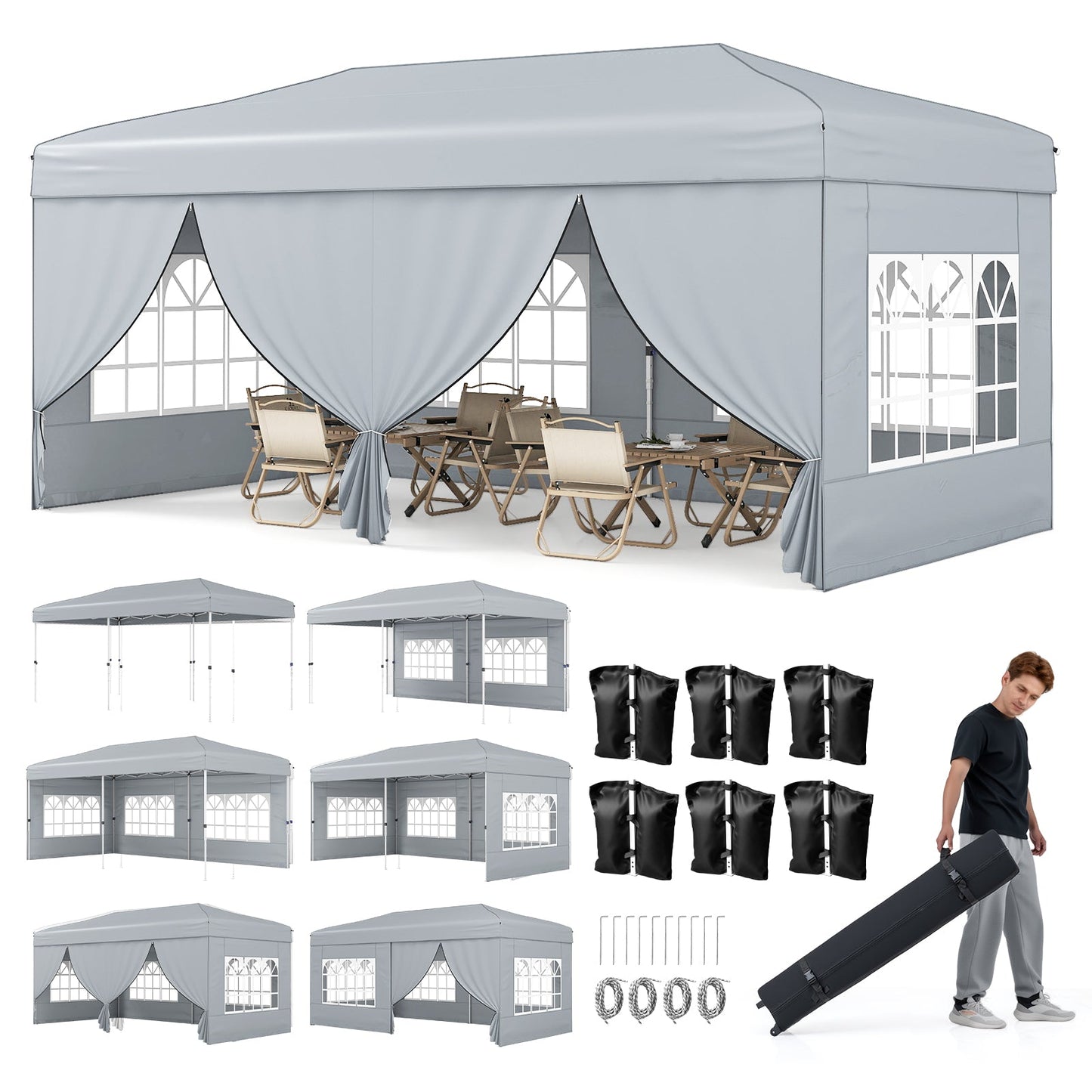 10 X 20 Feet Pop up Canopy Tent Instant Setup with 6 Sidewalls