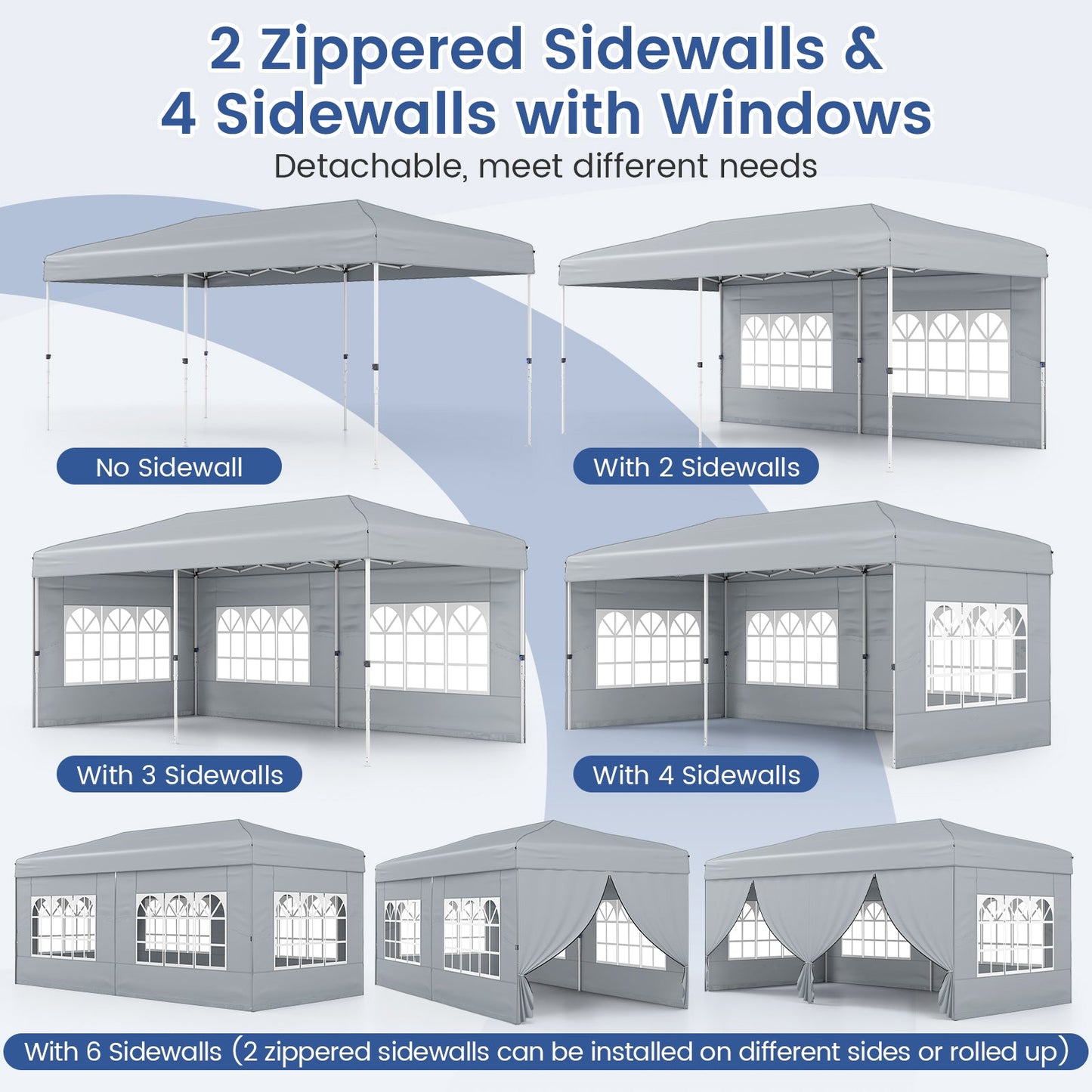 10 X 20 Feet Pop up Canopy Tent Instant Setup with 6 Sidewalls