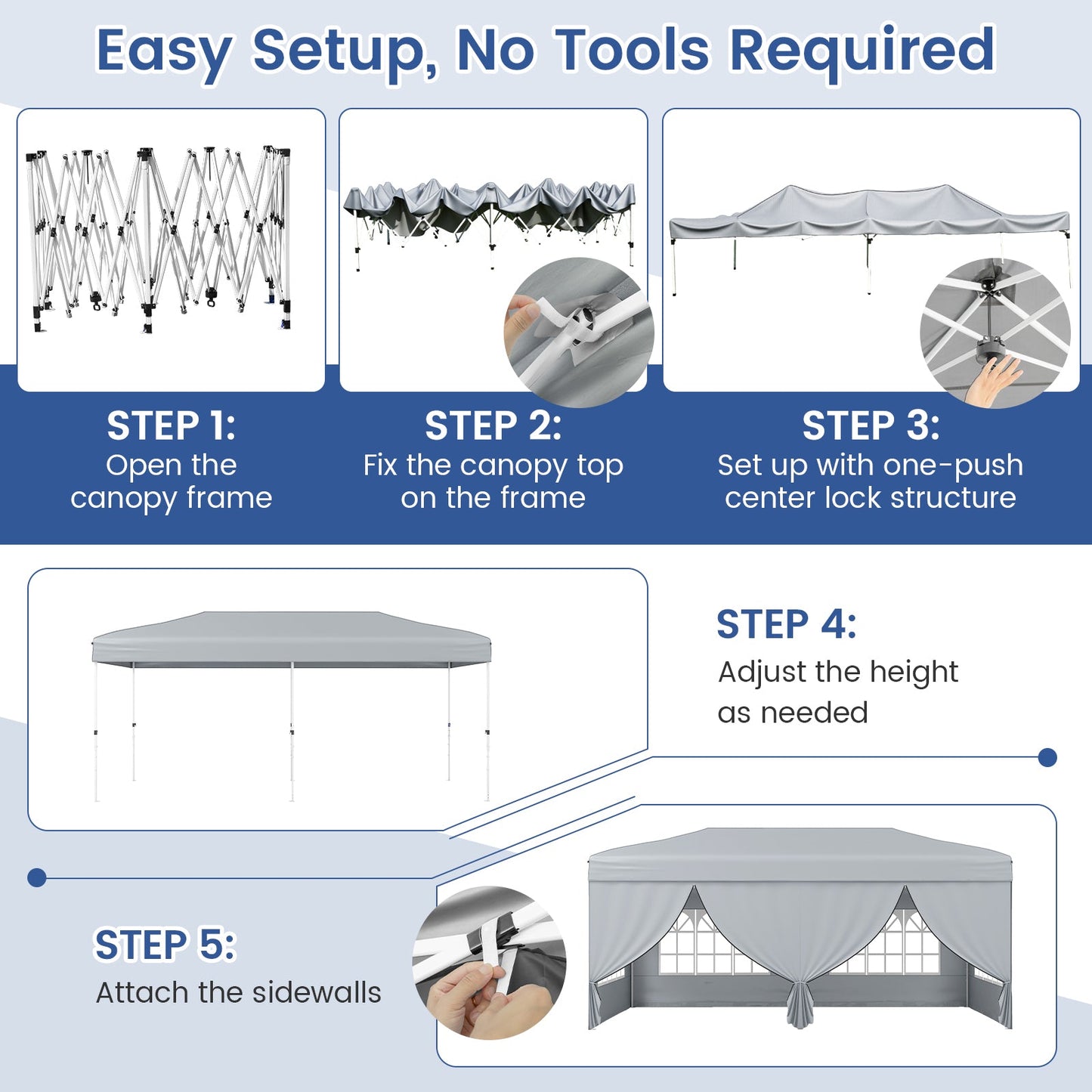 10 X 20 Feet Pop up Canopy Tent Instant Setup with 6 Sidewalls