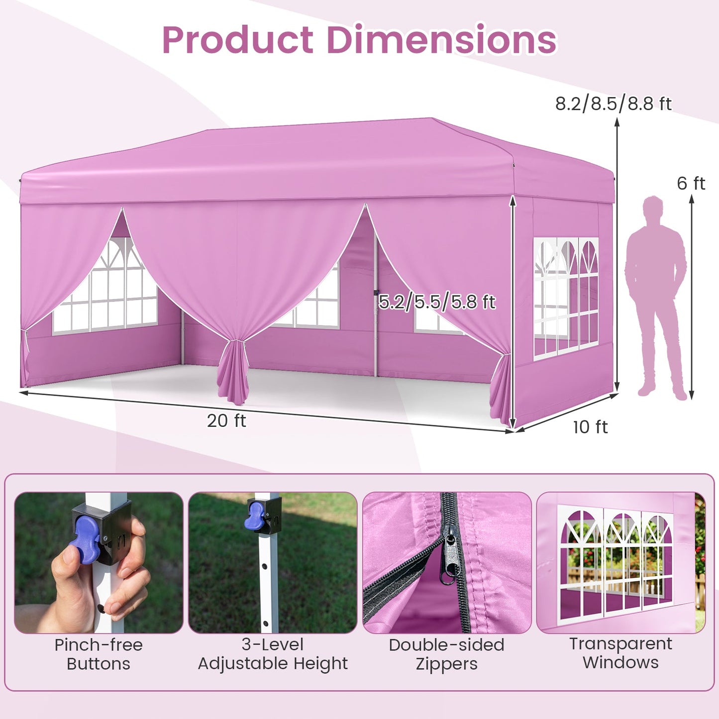 10 X 20 Feet Pop up Canopy Tent Instant Setup with 6 Sidewalls