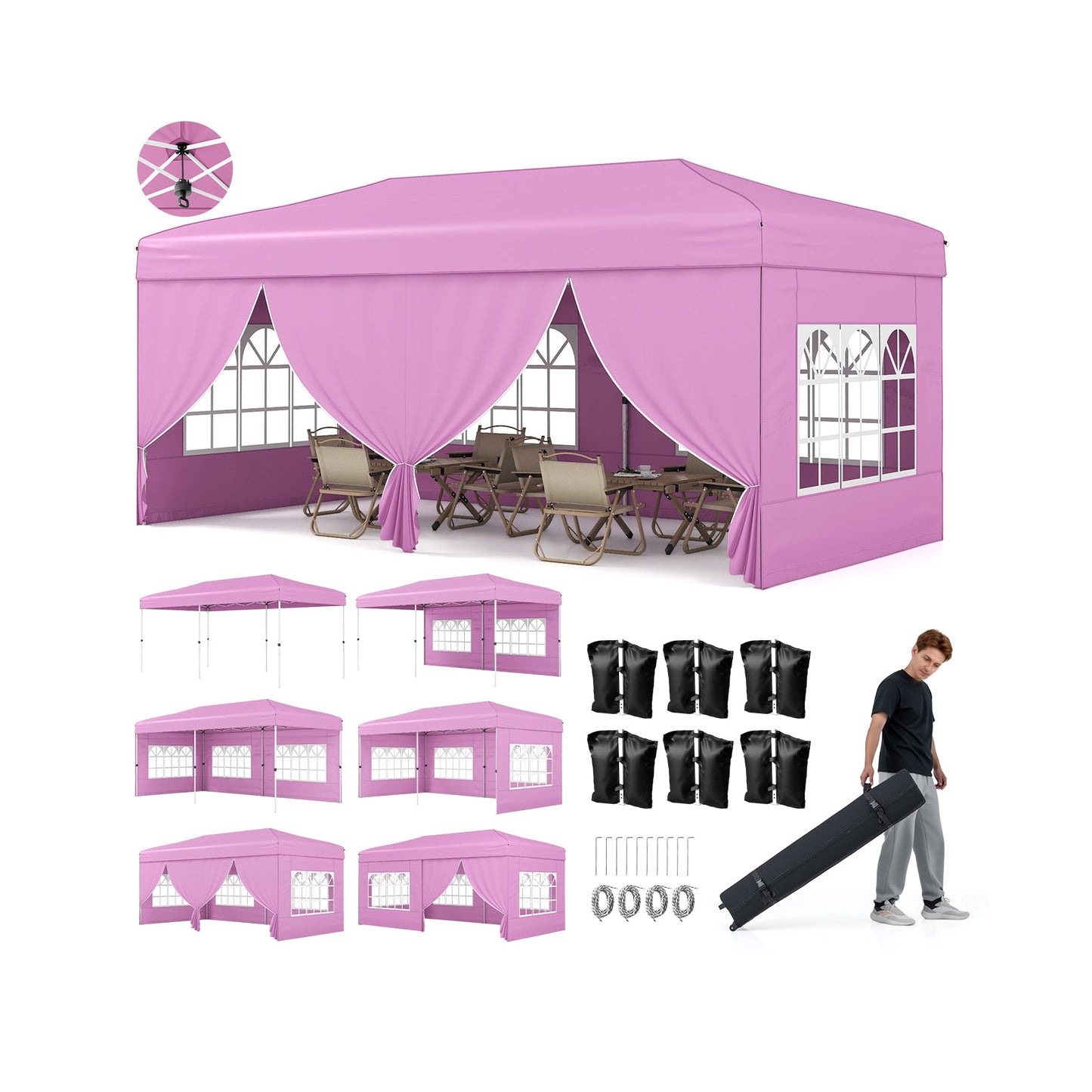 10 X 20 Feet Pop up Canopy Tent Instant Setup with 6 Sidewalls