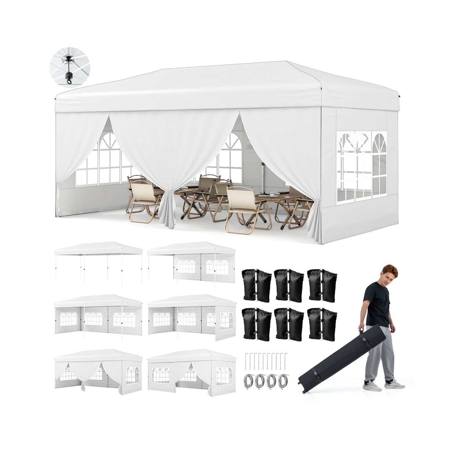 10 X 20 Feet Pop up Canopy Tent Instant Setup with 6 Sidewalls