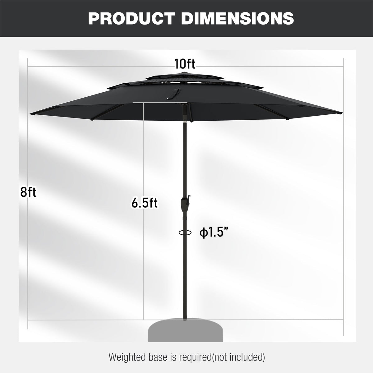 10 ft 3-tier Vented Patio Umbrella with Push Button Tilt