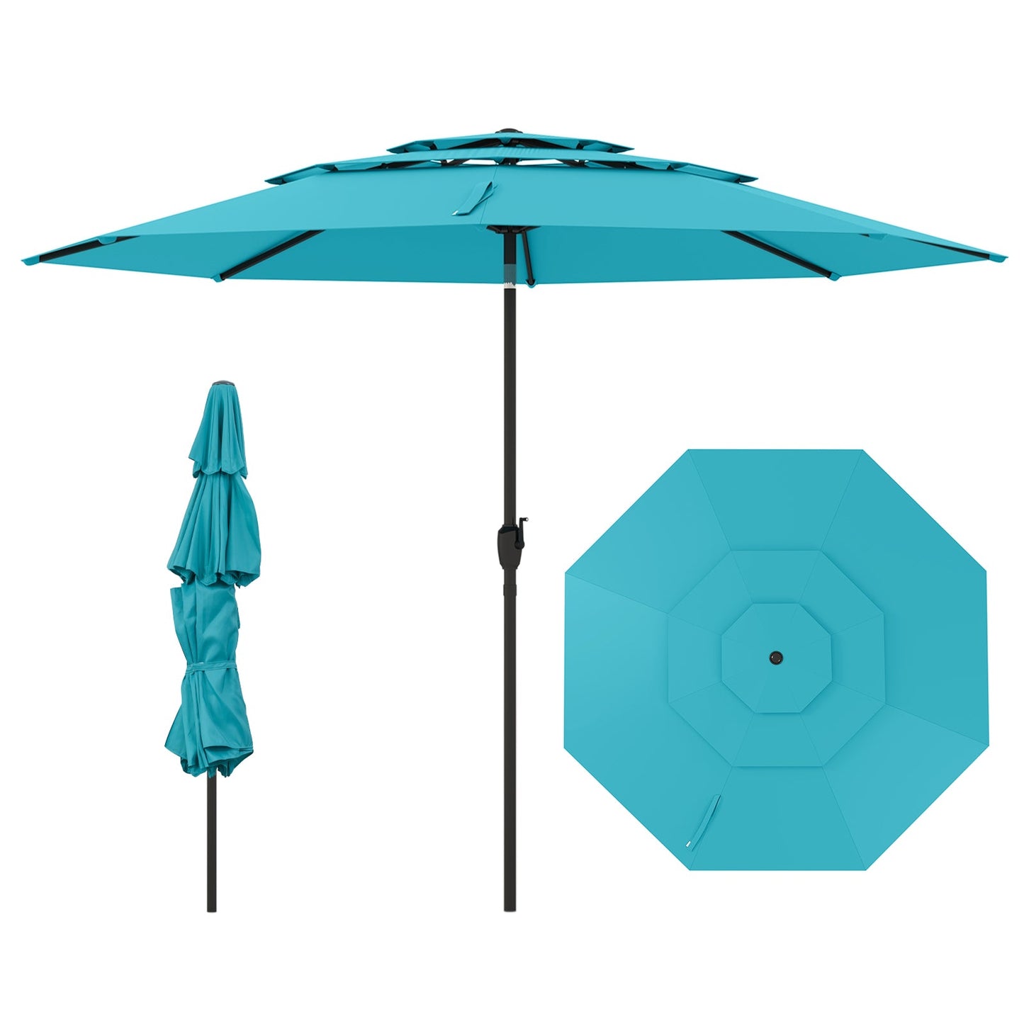 10 ft 3-tier Vented Patio Umbrella with Push Button Tilt