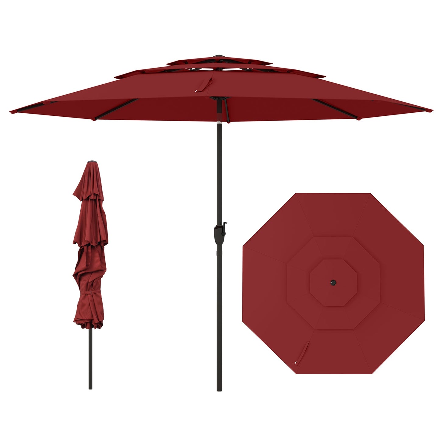 10 ft 3-tier Vented Patio Umbrella with Push Button Tilt