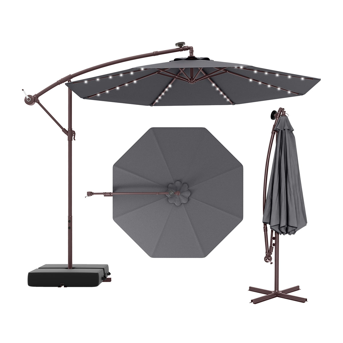 10 Ft Patio Umbrella Offset Cantilever Umbrella with 40 Solar Powered Lights