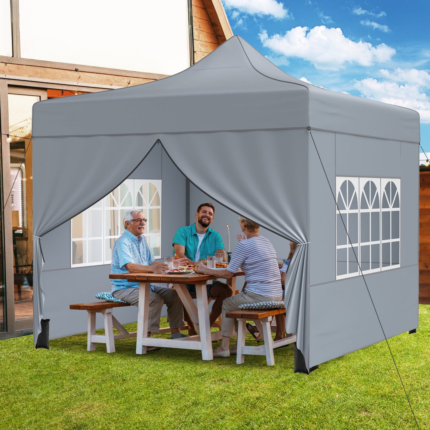 10 x 10 FT Pop up Canopy Tent with 4 Removable Sidewalls and Wheeled Bag