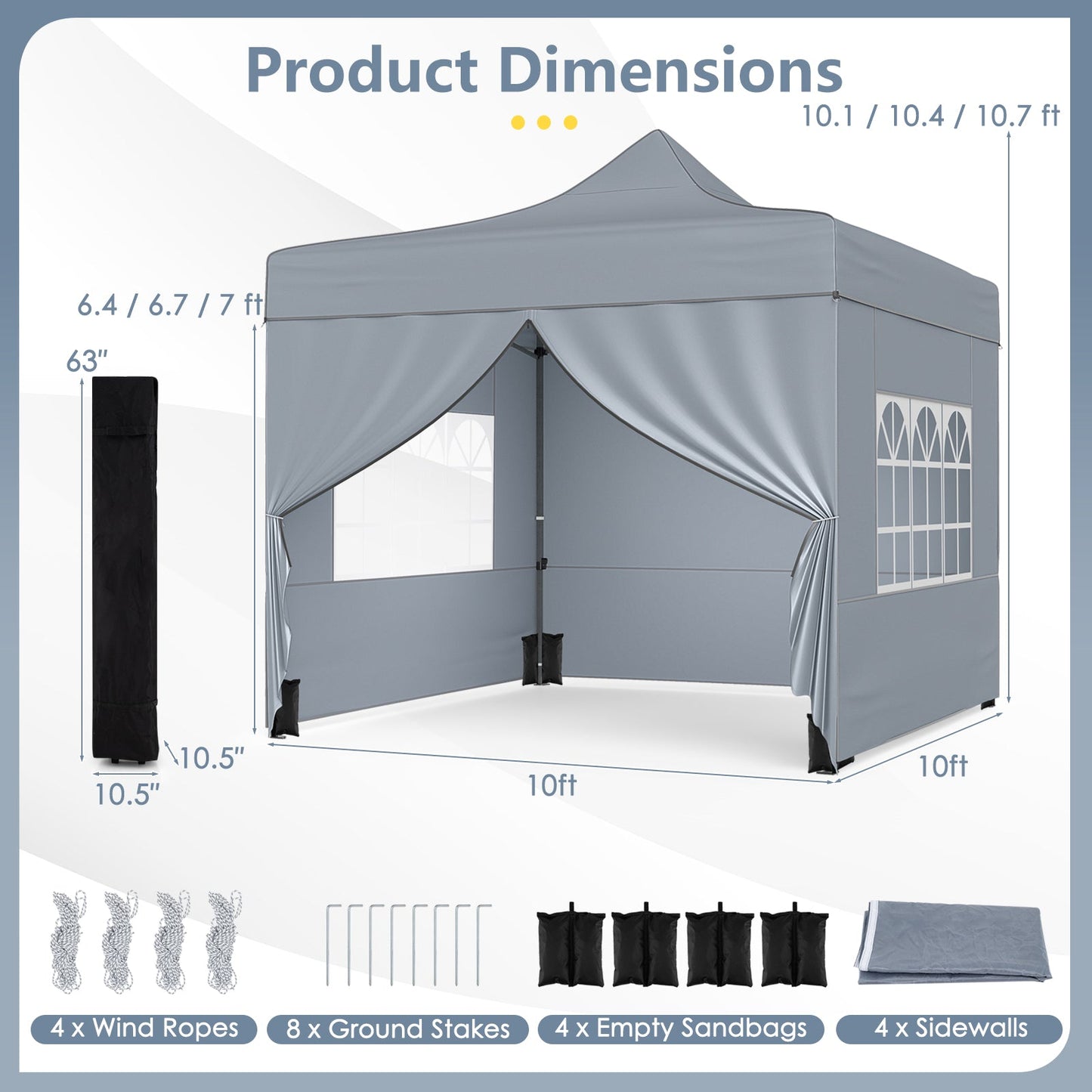 10 x 10 FT Pop up Canopy Tent with 4 Removable Sidewalls and Wheeled Bag