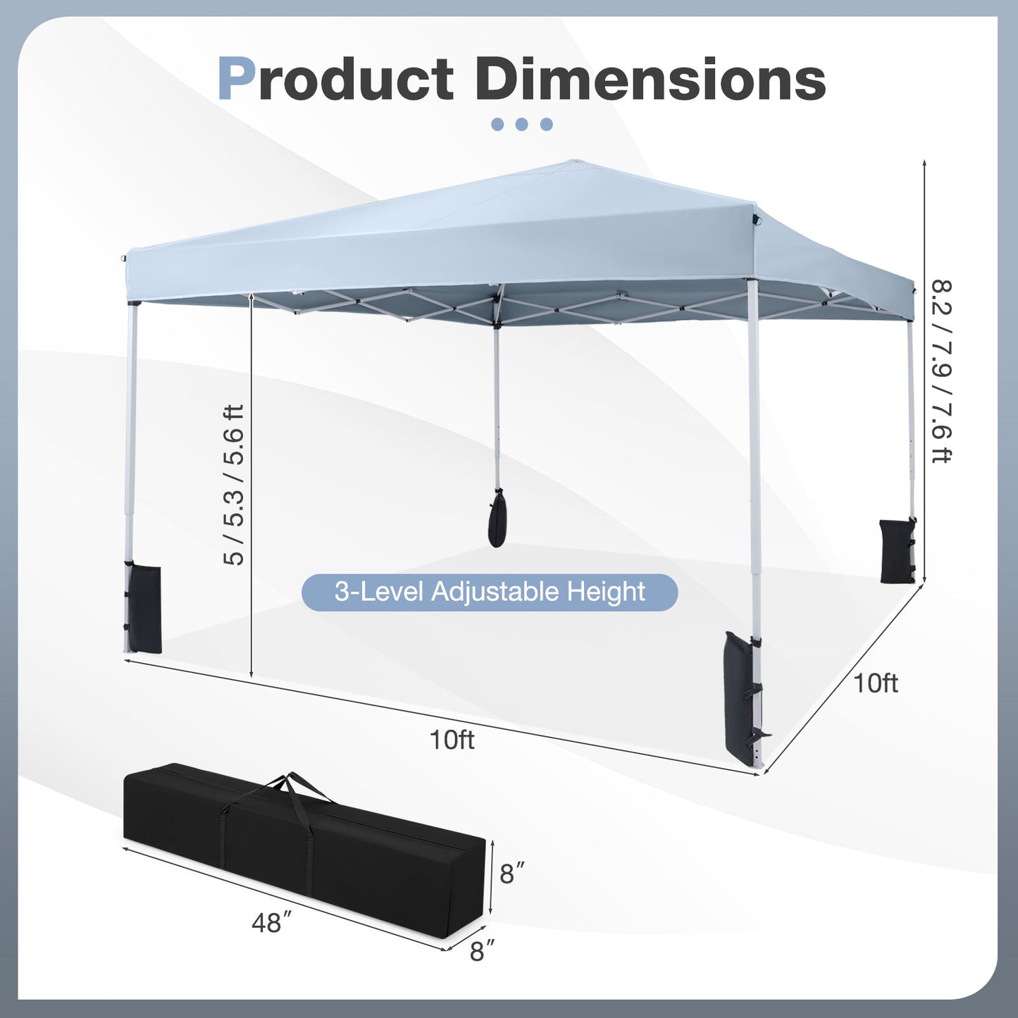 10 x 10 Feet Pop up Canopy Tent with Carrying Bag and 4 Sandbags