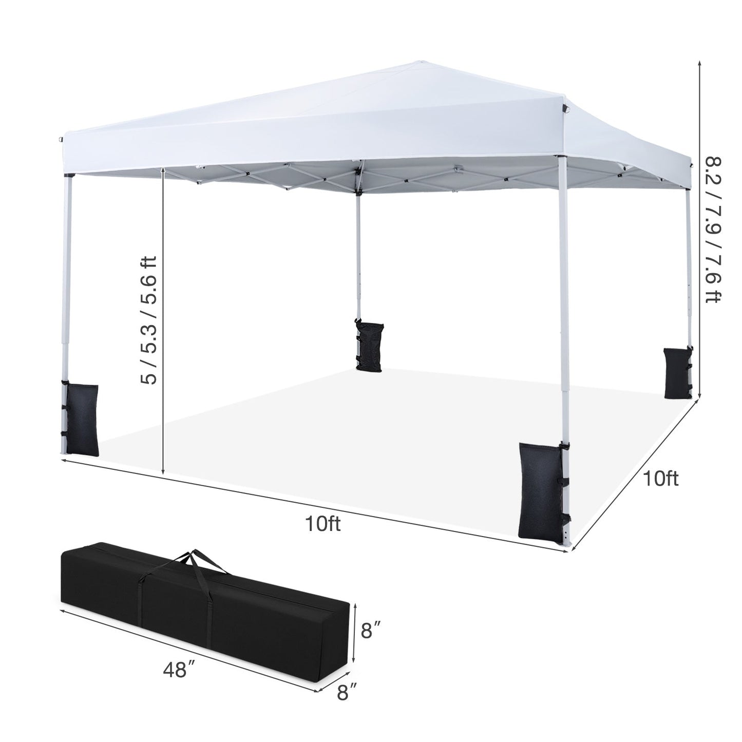 10 x 10 Feet Pop up Canopy Tent with Carrying Bag and 4 Sandbags