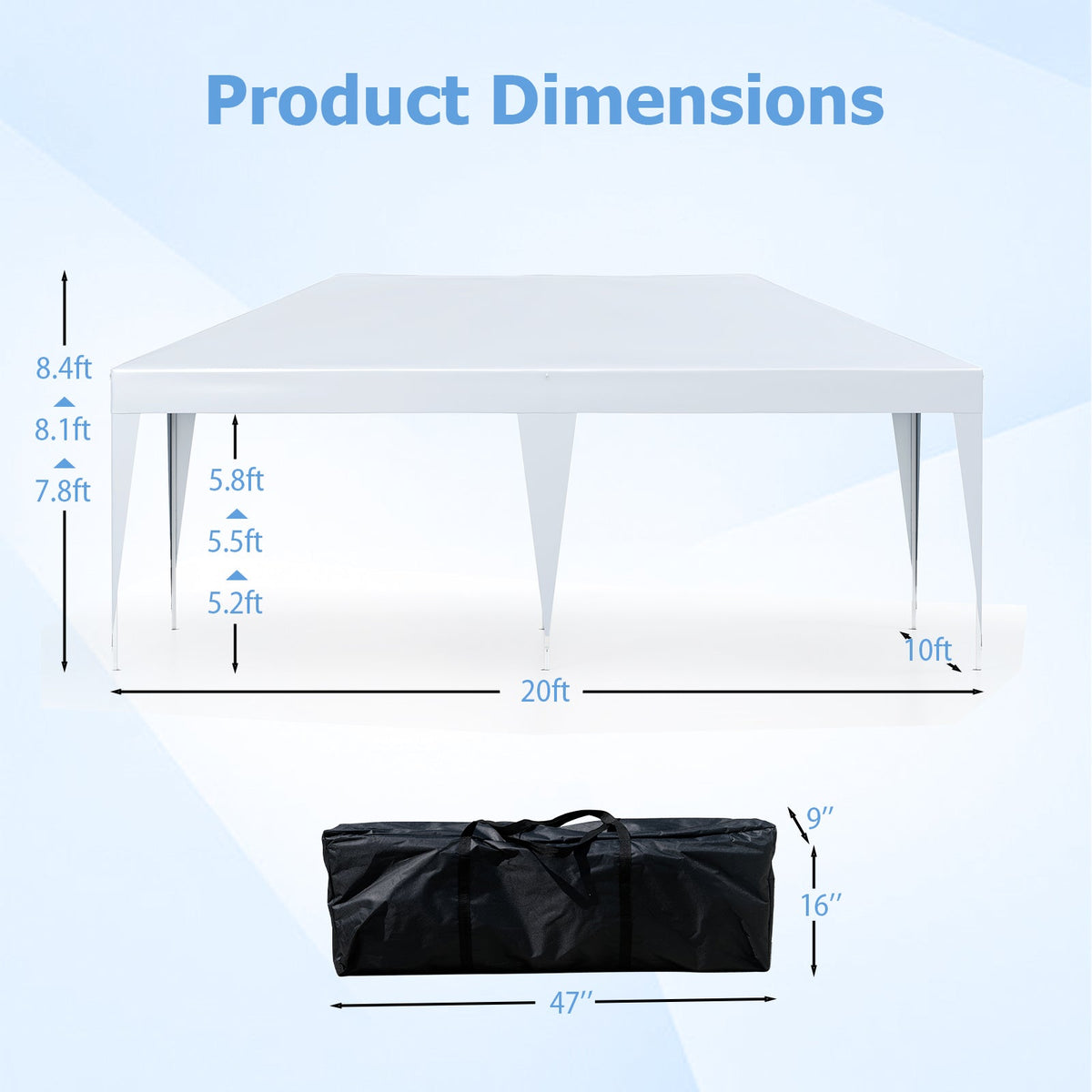 10 x 20 FT Pop up Canopy Tent with Carry Bag for Party BBQ-White