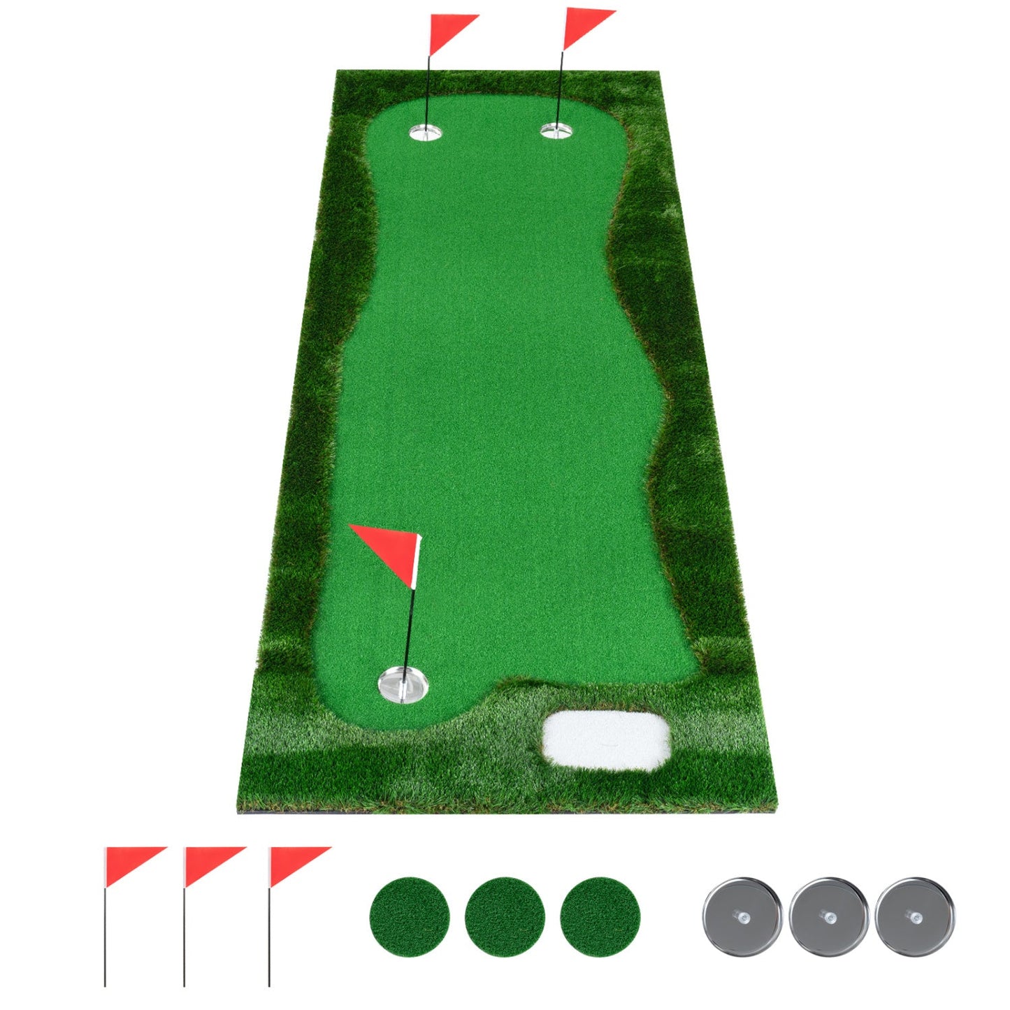 Golf Putting Green Mat 10x3.5ft with 3 Holes and Flags