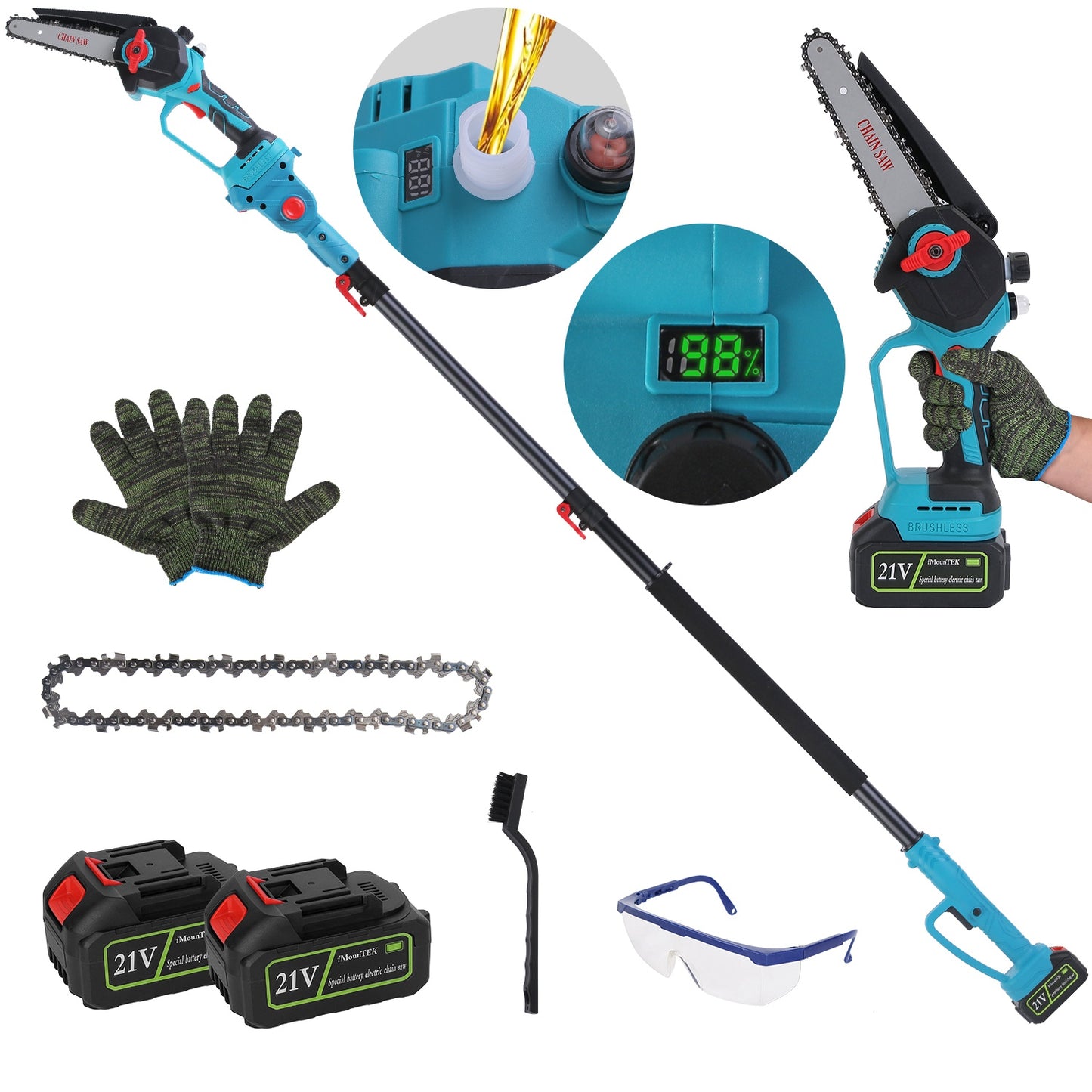 Cordless Pole Saw 2-in-1 with Extension Pole 21V Brushless