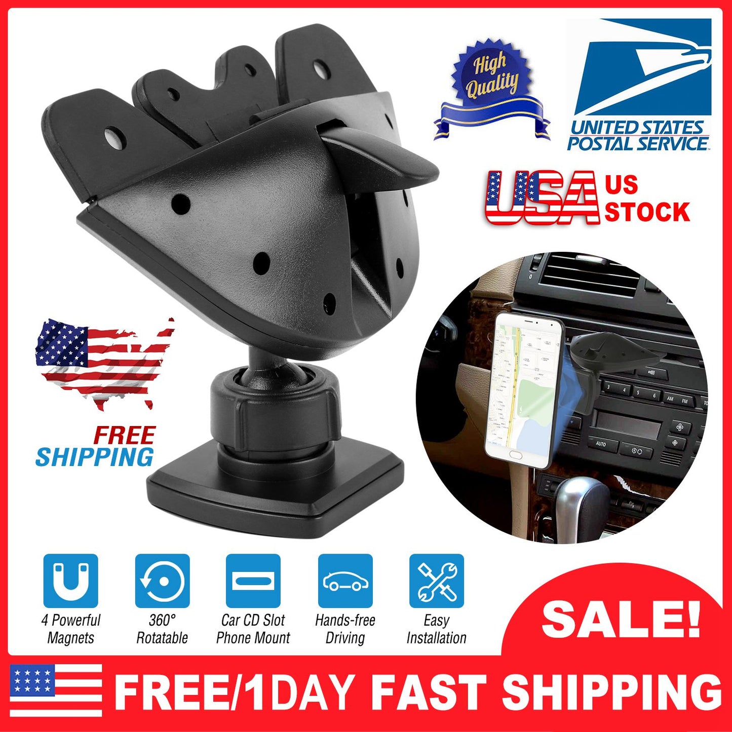 Magnetic CD Slot Car Phone Mount with 360° Rotation