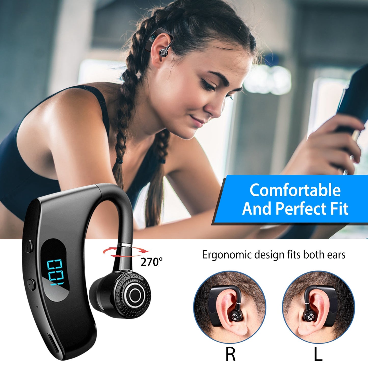 Wireless Bluetooth Earpiece with 30-Hour Battery Life