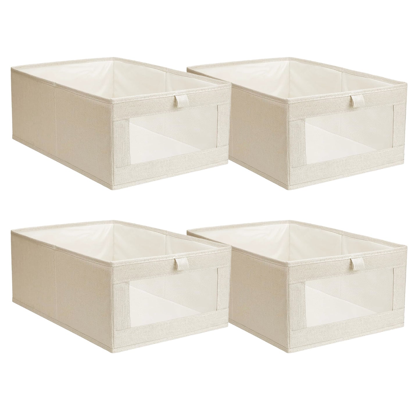 Foldable Linen Storage Bins with Clear Window - Set of 4
