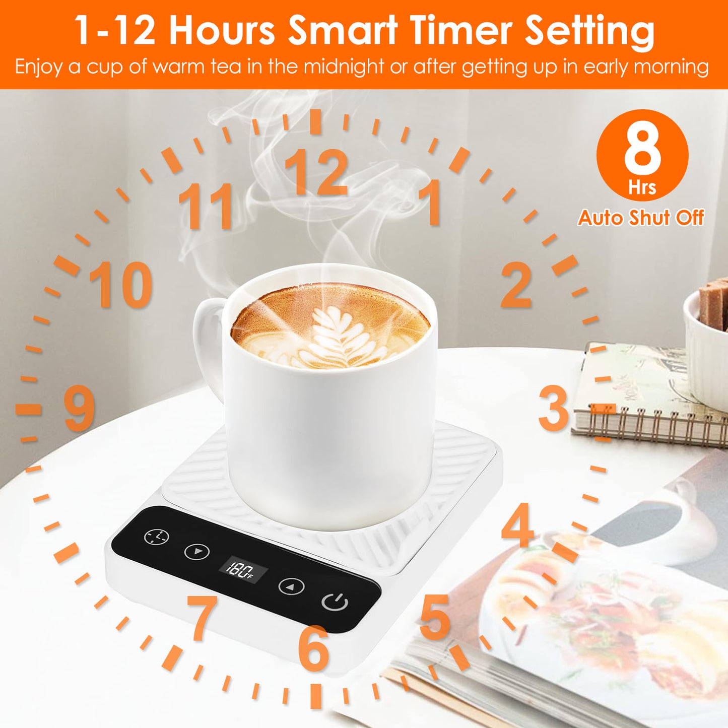 Electric Mug Warmer with 6 Temperature Levels & Auto Shut-Off