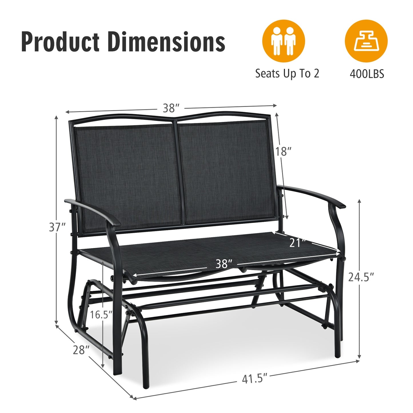 Outdoor Rocking Loveseat for Two - Steel Frame Patio Chair