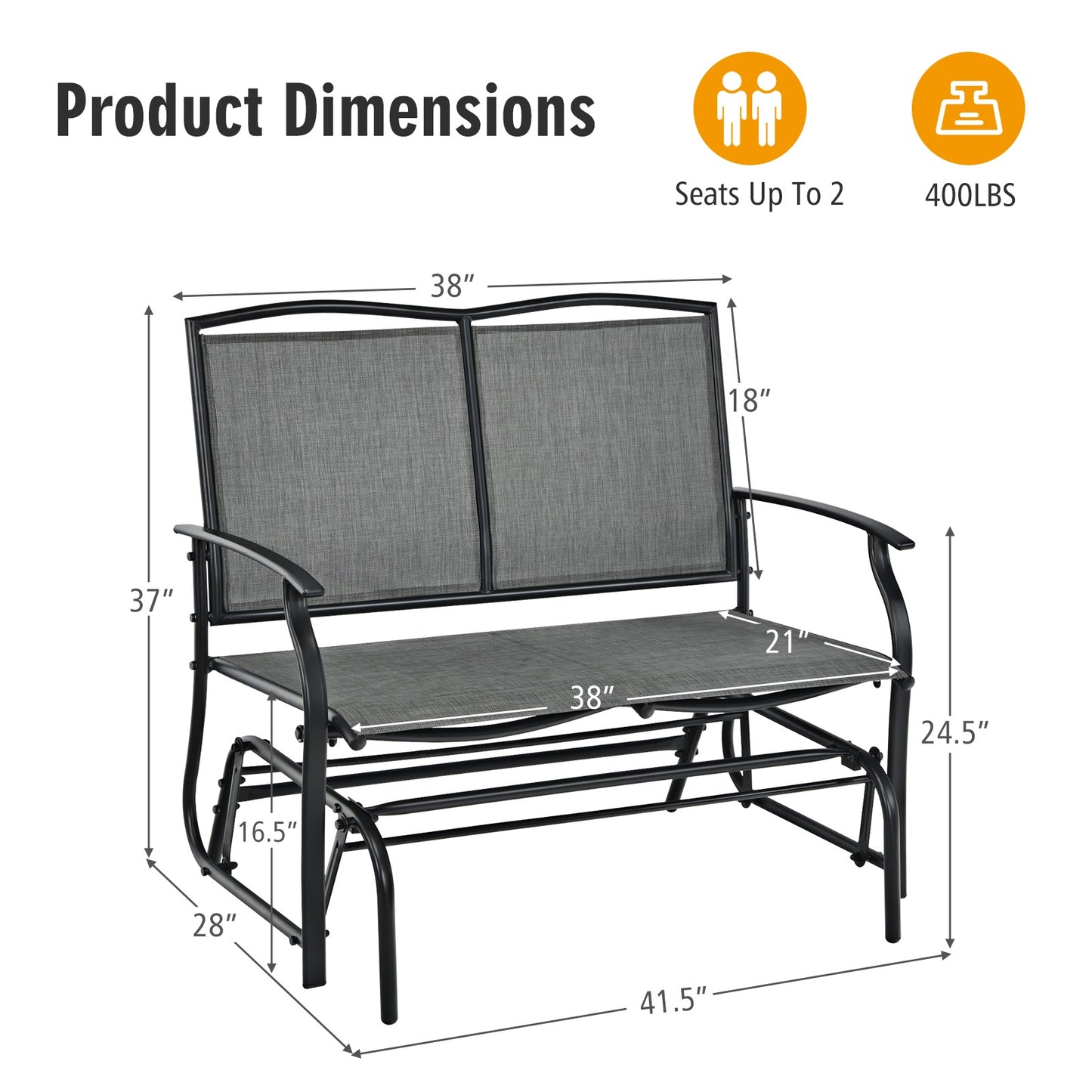Outdoor Rocking Loveseat for Two - Steel Frame Patio Chair