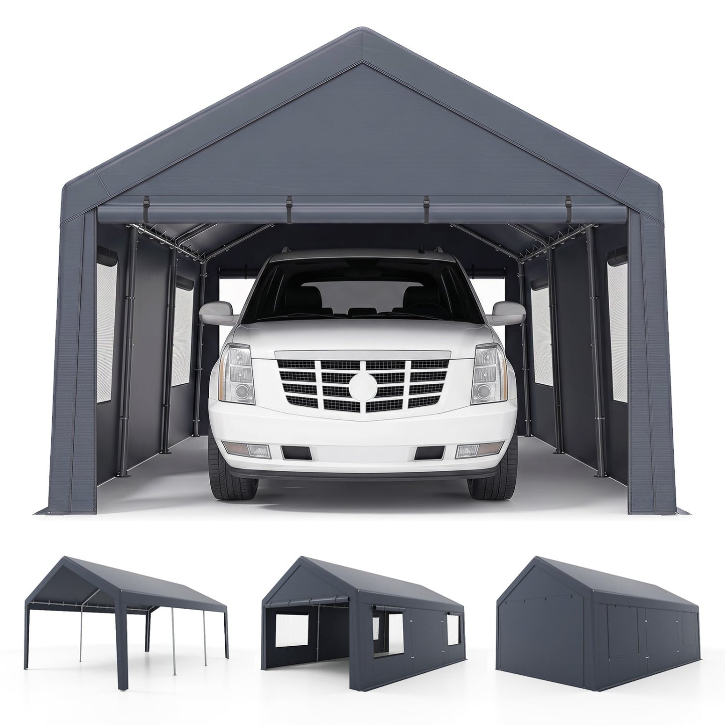Portable Garage 10x20 FT with Dual Doors and Mesh Windows