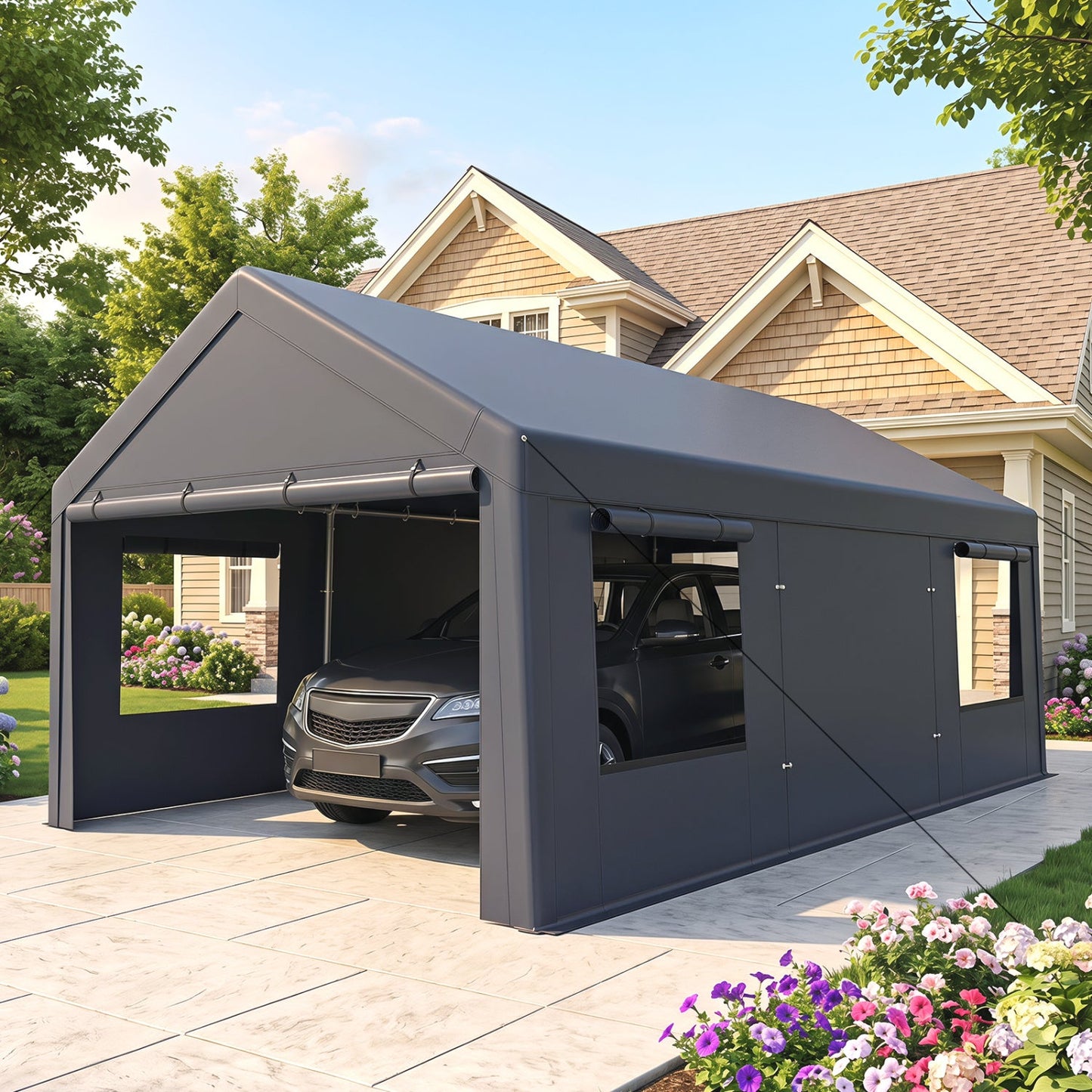 Portable Garage 10x20 FT with Dual Doors and Mesh Windows