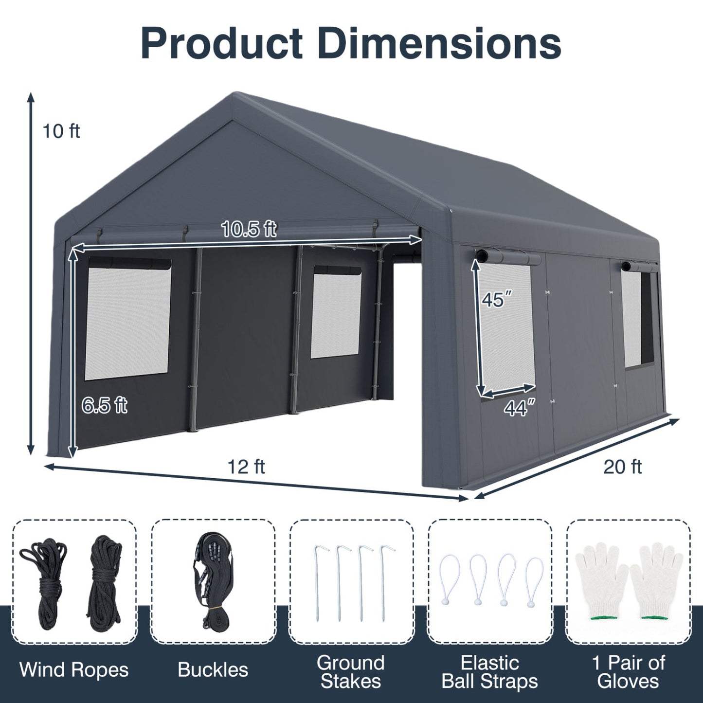 Portable Garage 10x20 FT with Dual Doors and Mesh Windows